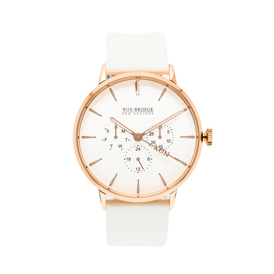 NOX-BRIDGE Classic Meissa Vegan White Leather Strap 41MM Rose Gold Watch