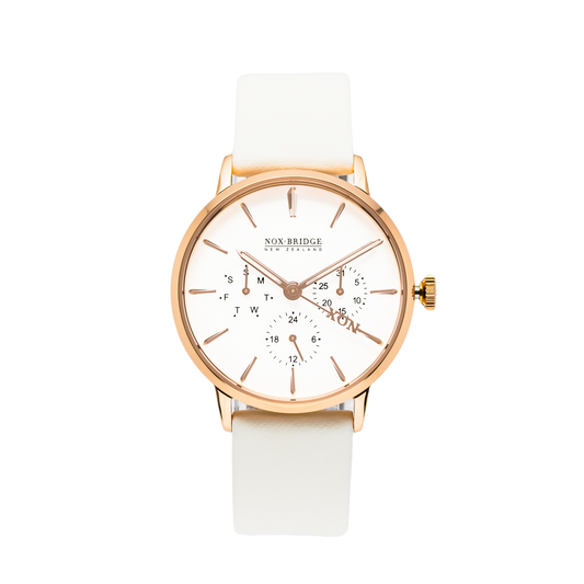 NOX-BRIDGE Classic Meissa Vegan White Leather Strap 36MM Rose Gold Watch